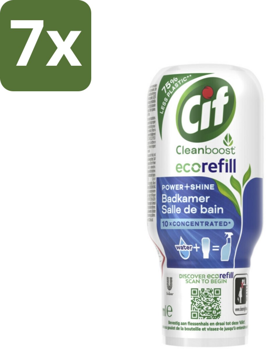 7 x Cif Eco Refill - Power & Shine - Badkamerreiniger - Spray - 70 ml - Badkamerreiniger - Ecorefill - Herbruikbare Reiniger - Milieuvriendelijke Reiniger - Krachtige Badkamerreiniger