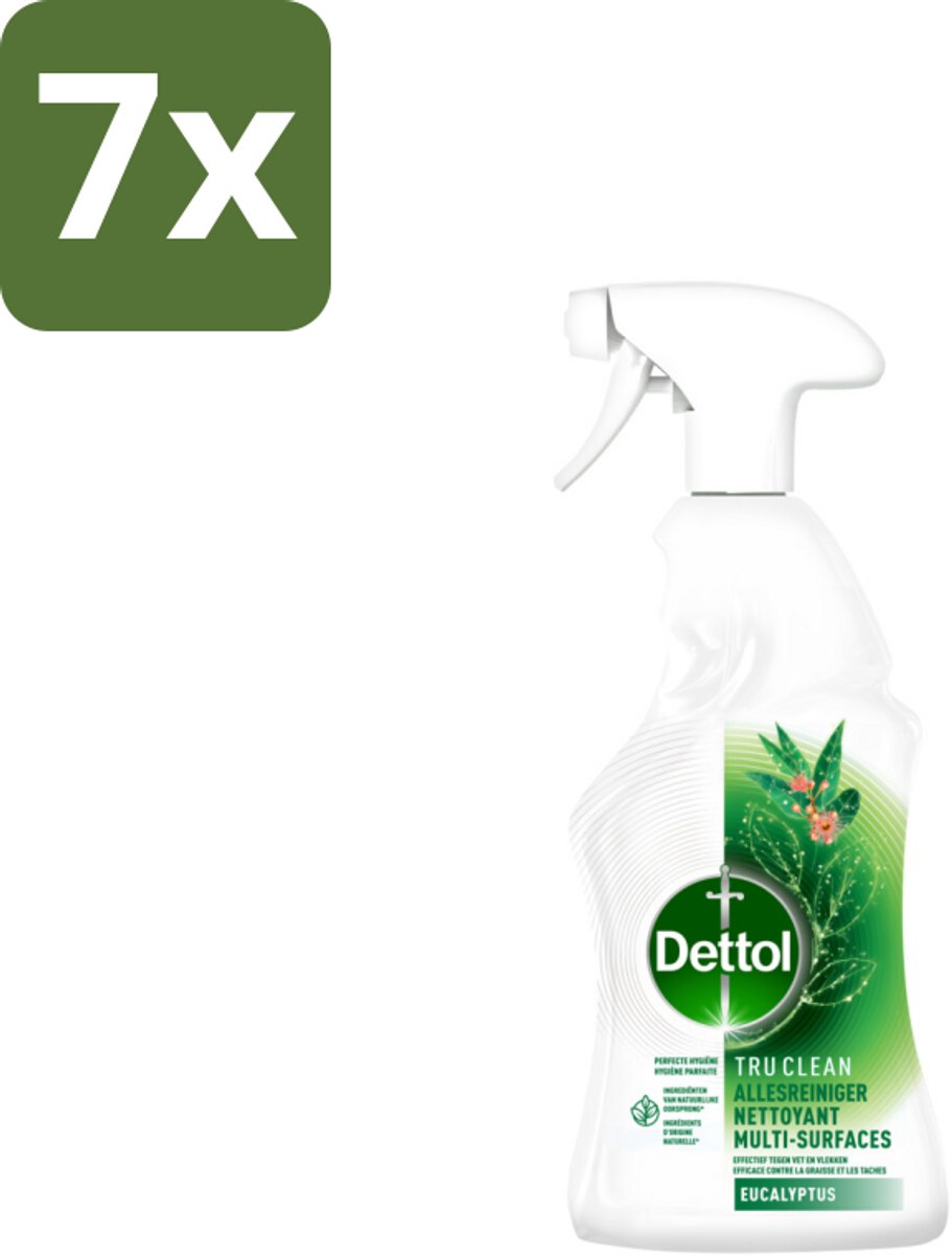 7 x Dettol Tru Clean - Allesreiniger - Spray - Eucalyptus - Multi-Oppervlakken - 500ml - Allesreiniger - Vet En Vlekken Verwijderen - Eucalyptusgeur - Natuurlijke Ingrediënten - Milieuvriendelijk