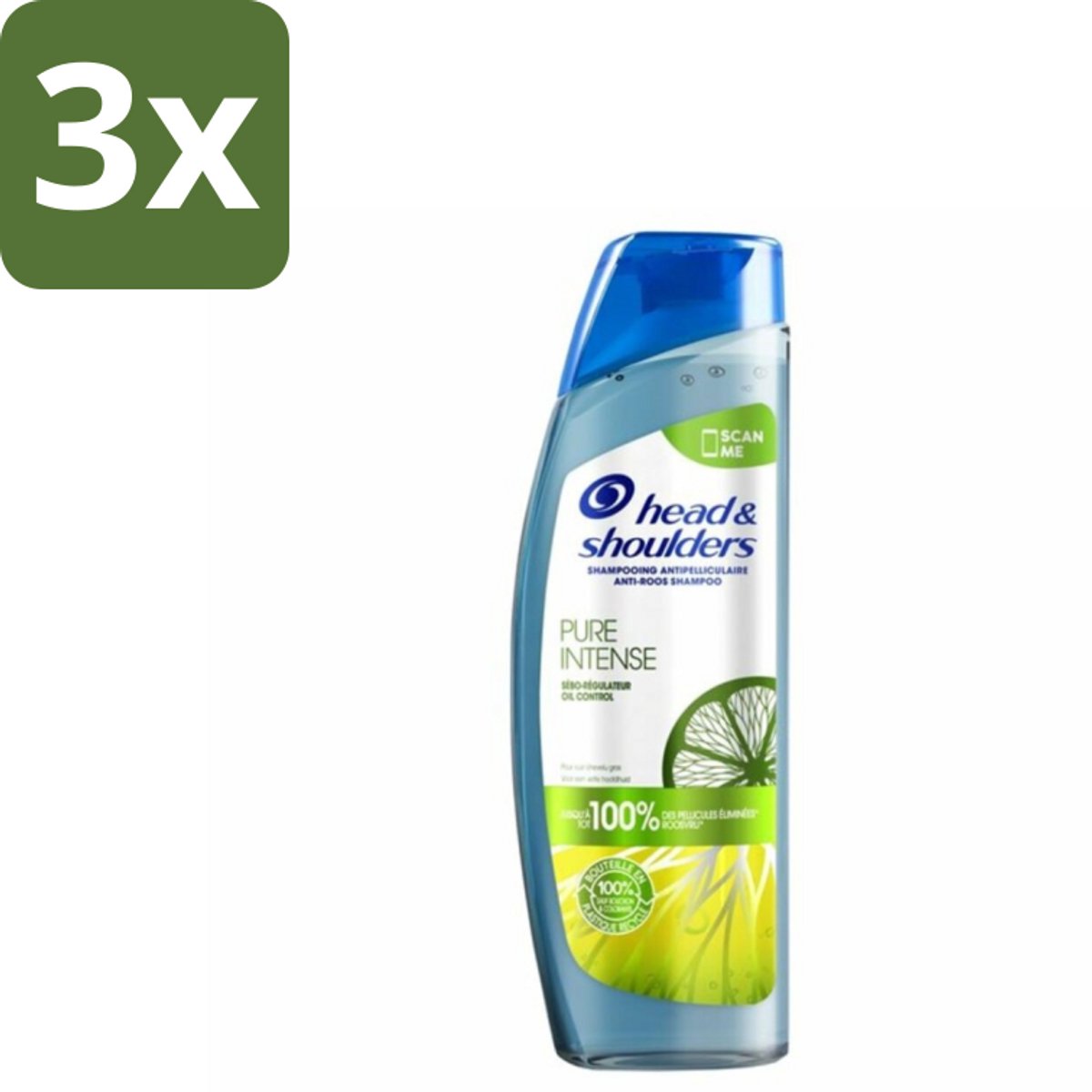 3 x Head & Shoulders - Anti-Roos Shampoo - Pure Intense - Oil Control - 250 ml - Roosvrij Haar - Oliecontrole - Schone Hoofdhuid - Vet Haar - Anti-roos Shampoo