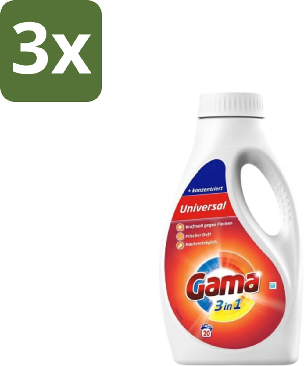 3 x Gama - Wasmiddel - 3 In 1 - Huidvriendelijk - 20 Wasbeurten - Wasmiddel - 3 In 1 - Huidvriendelijk - Wasbeurt - Frisheid