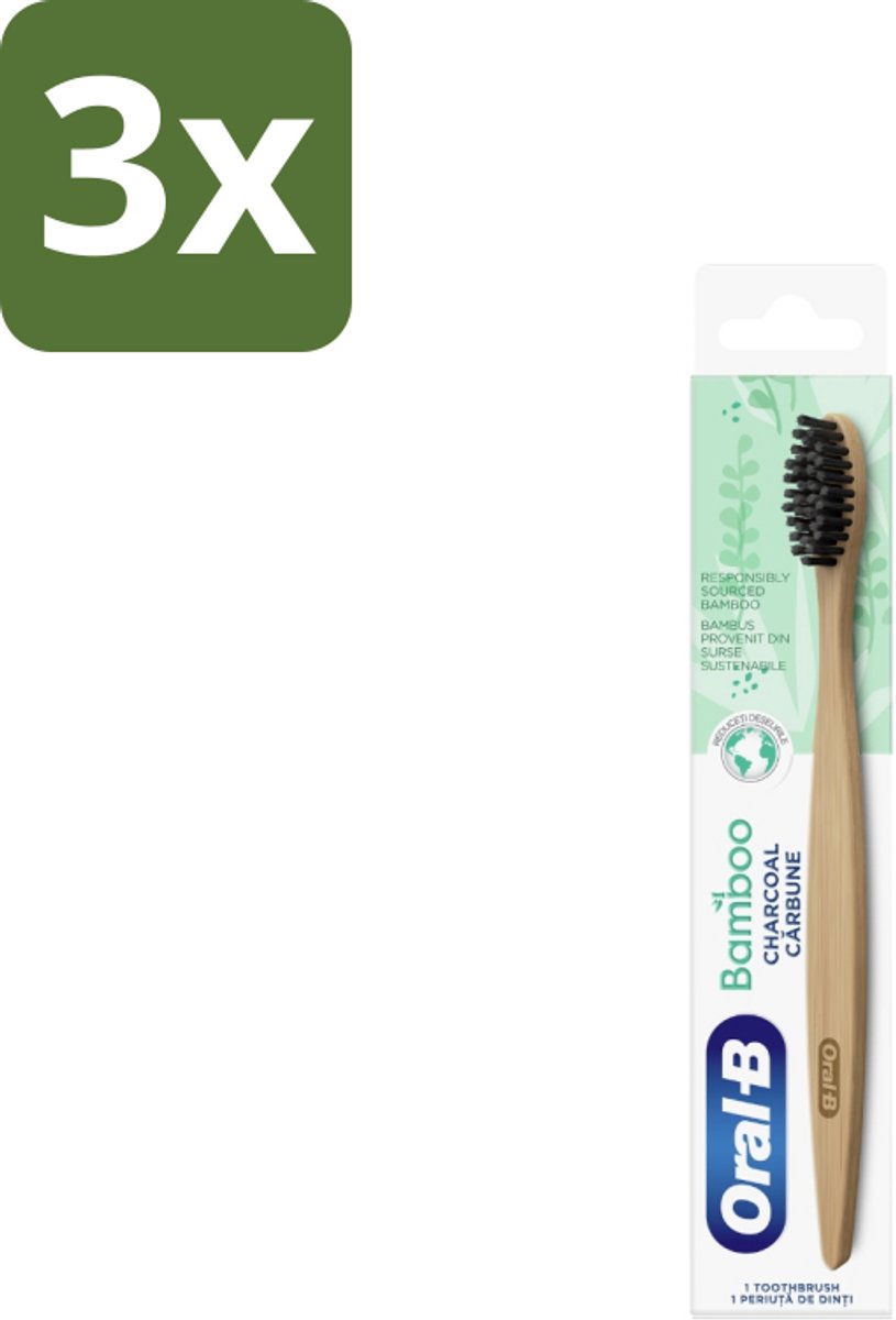 3 x Oral-B - Tandenborstel - Bamboe - Houtskool - 1 Tandenborstel - Tandenborstel Houtskool - Houtskool Borstelharen - Duurzame Tandenborstel - Veganistische Tandenborstel - Milieuvriendelijke Tandenborstel