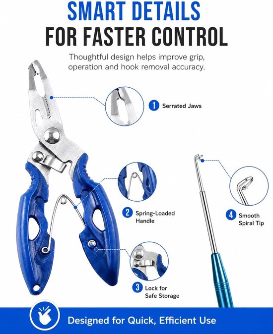 Hengeltangen set met haakverwijderaar, 2-delig, 12CM gebogen metalen tang voor haakloosmaken, ideaal voor spinvissen en visaccessoires, inclusief splitringfunctie en grip. — afbeelding 2