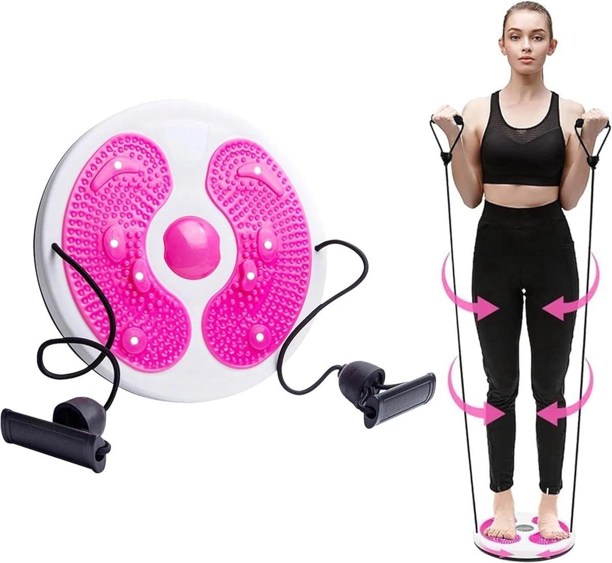 casalora - Cardio Twister Disc - Twist Waist Disc Balance Board met trekkoord - Buikspiertrainer - Balanstrainer Workout - Balance Board Twister - Twist Core Trainer - Fitness Accessoires - Roze