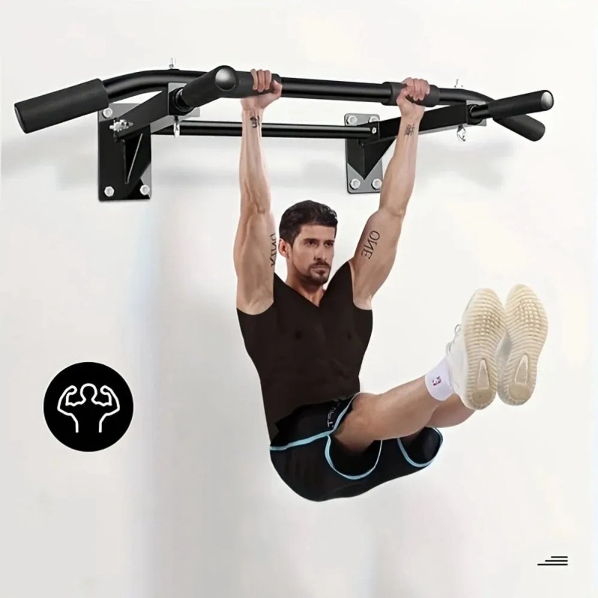 Gudalio Pull-Up Bar - Optrekstang - Pull-Up Station - Wandmontage - Multi-Grip - Ophangoog - 93x18x50cm - Multifunctioneel - Zwart