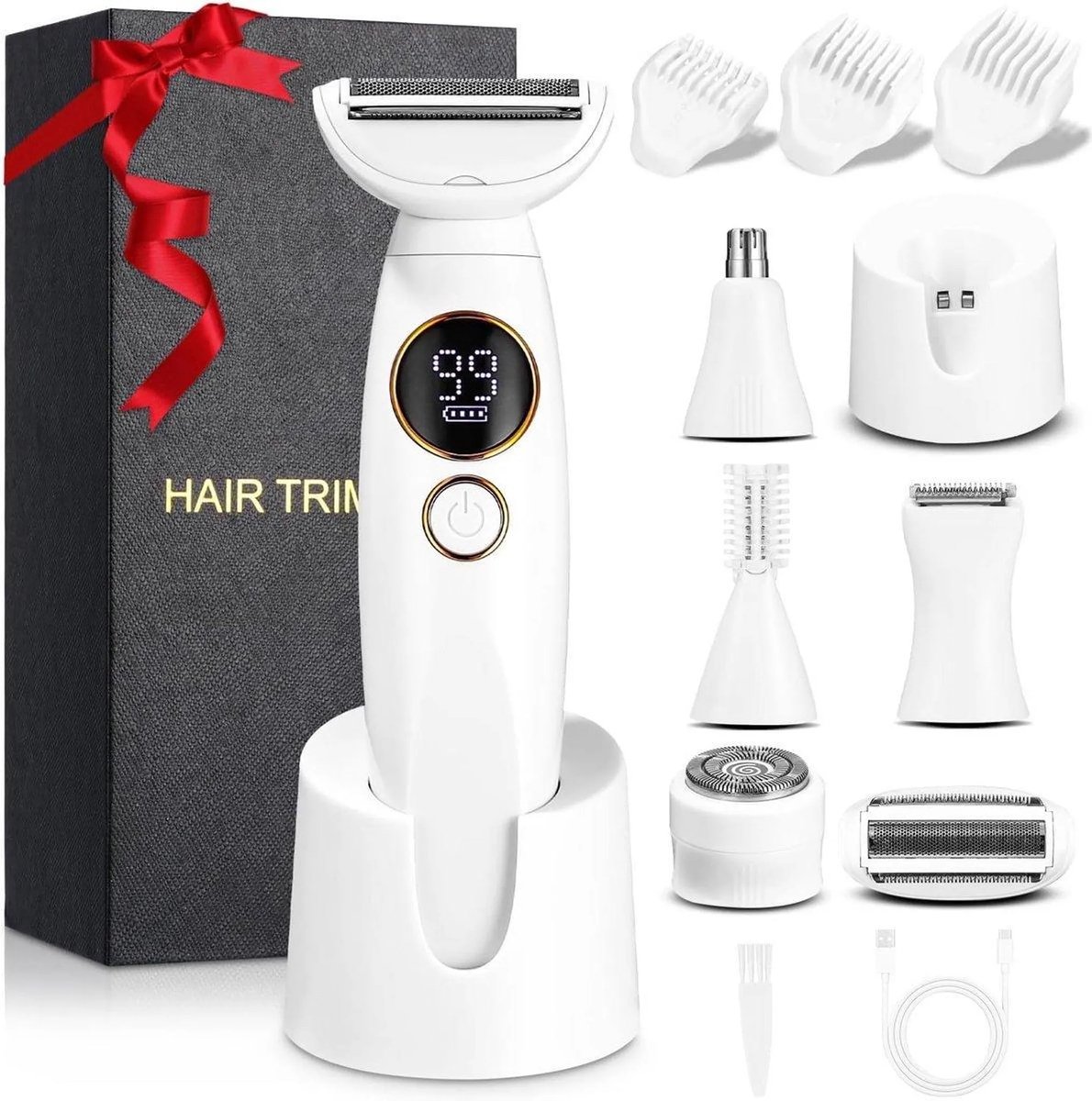 casalora® - Ladyshaves voor vrouwen - 5-in-1 Intiem Scheerapparaat voor Vrouwen - Elektrisch Scheerapparaat met USB Oplaadstation - Voor Lichaam, Oksels, Bikinilijn, Wenkbrauwen en Neus - Bikinitrimmer dames - Oplaadbaar - Epileerapparaat Dames