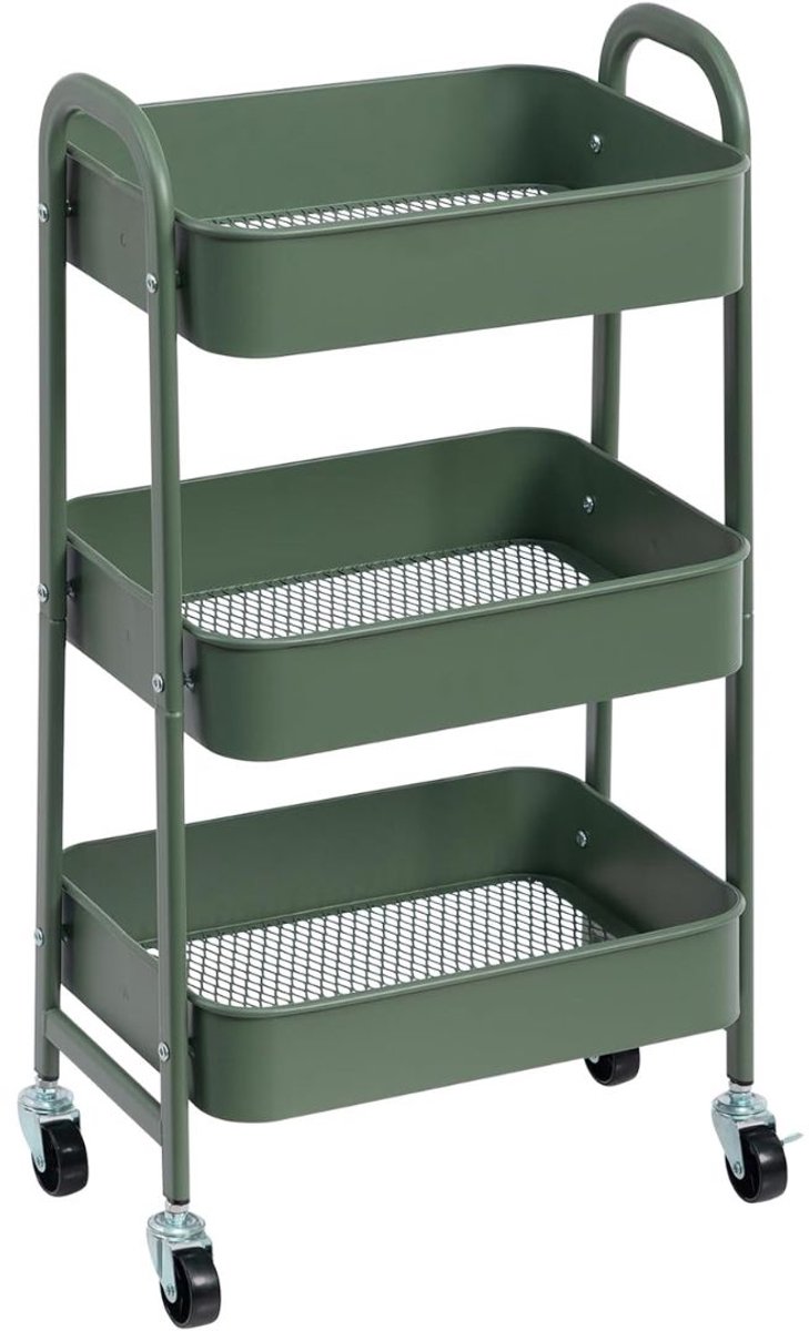 KIRA® Keukentrolley - Compacte Serveerwagen - Keukentrolley op Wieltjes - Groen - 42cm x 31cm x 11cm