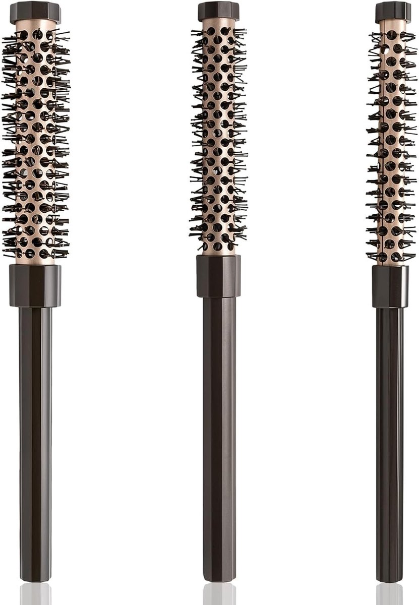 Kleine ronde föhnborstels, set van 3, ideaal voor krullen en glad haar, perfect voor kort haar en pony's