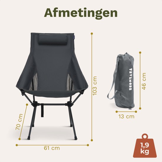 TRVLMORE Campingstoel - Opvouwbaar - 120KG Draagvermogen - Incl. Draagtas - Klapstoel - Visstoel - Kampeerstoel - Vouwstoel - Grijs van Merkloos — afbeelding 5