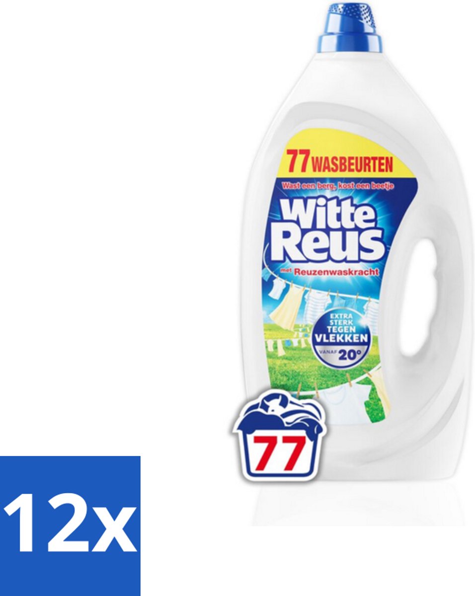 12 x Witte Reus - Vloeibaar Wasmiddel - Witte Was - 77 Wasbeurten - Witte Was - Wasmiddel - Vlekken Verwijderen - Waskracht - Vloeibaar Wasmiddel