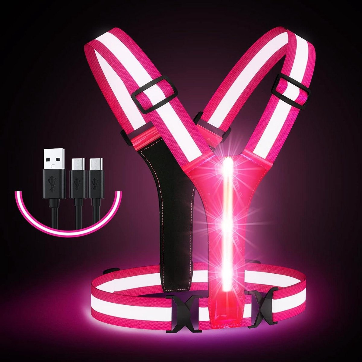 LED reflecterend vest - Hoge zichtbaarheid - Veilig sporten - Oplaadbaar licht - Verstelbaar - Roze
