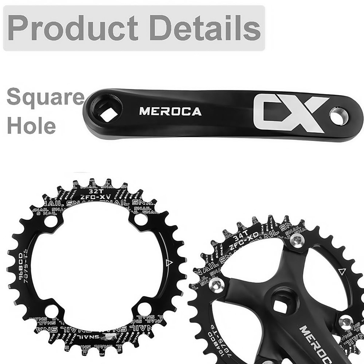 Mountainbike crankstel, MTB Square Taper crankstel met 170mm arm 104 BCD, compatibel met single speed fietsen en - ShopVlot