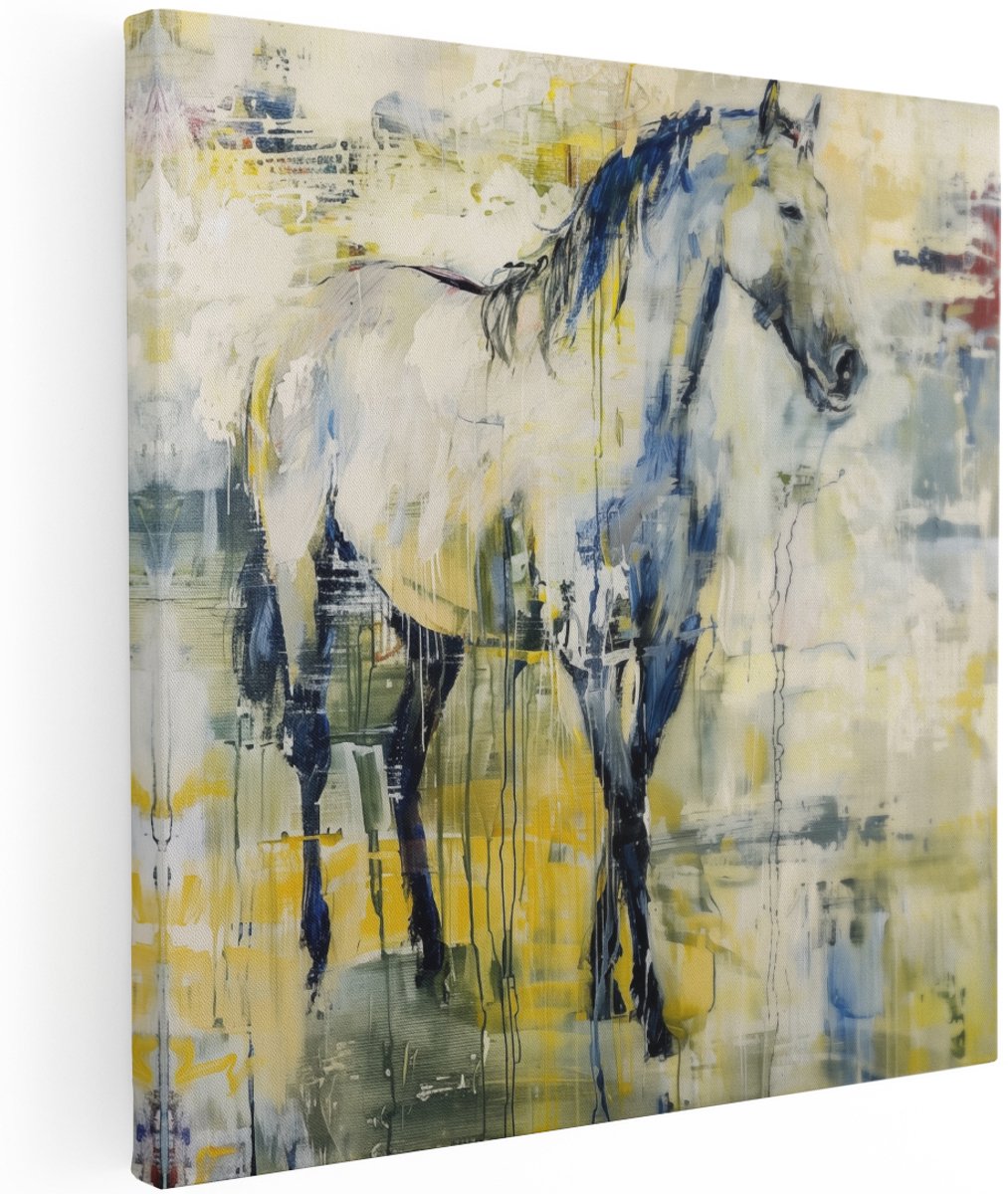 Artaza Canvas Schilderij Abstract Paard - Dieren - 100x100 cm - Groot - Wanddecoratie Woonkamer - Schilderijen - Muurdecoratie