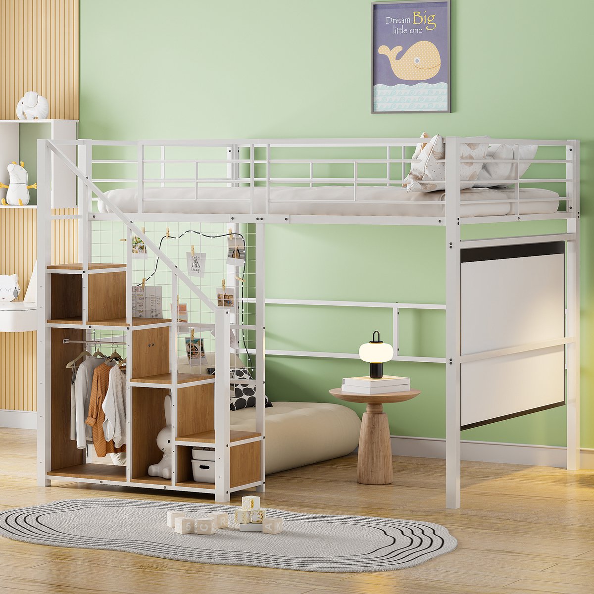 Metalen Hoogslaper 140x200 cm - Met Ladder - Wit