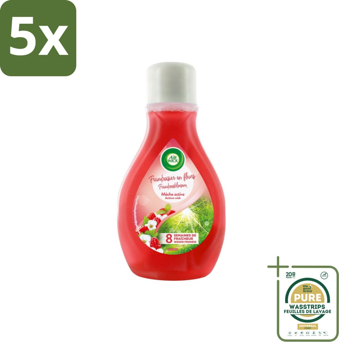 5 x Air Wick – Luchtverfrisser – Actieve Wiek Framboos & Bloesem – 375 ml - Grootverpakking - Luchtverfrisser - Geur - Framboos En Bloesem - Actieve Wiek - Geurverspreiding