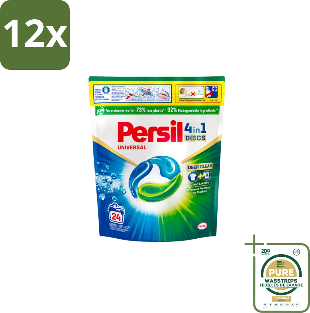 Persil – Wasmiddel Discs – Universeel - 24 Capsules - Voordeelverpakking - 12 stuks - Vlekverwijdering - Frisheid
