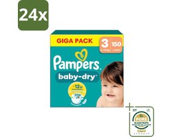 Pampers – Luiers – Baby Dry Maat 3 – 150 Luiers - Voordeelverpakking - 24 stuks - Droge nachten - Comfortabele luiers