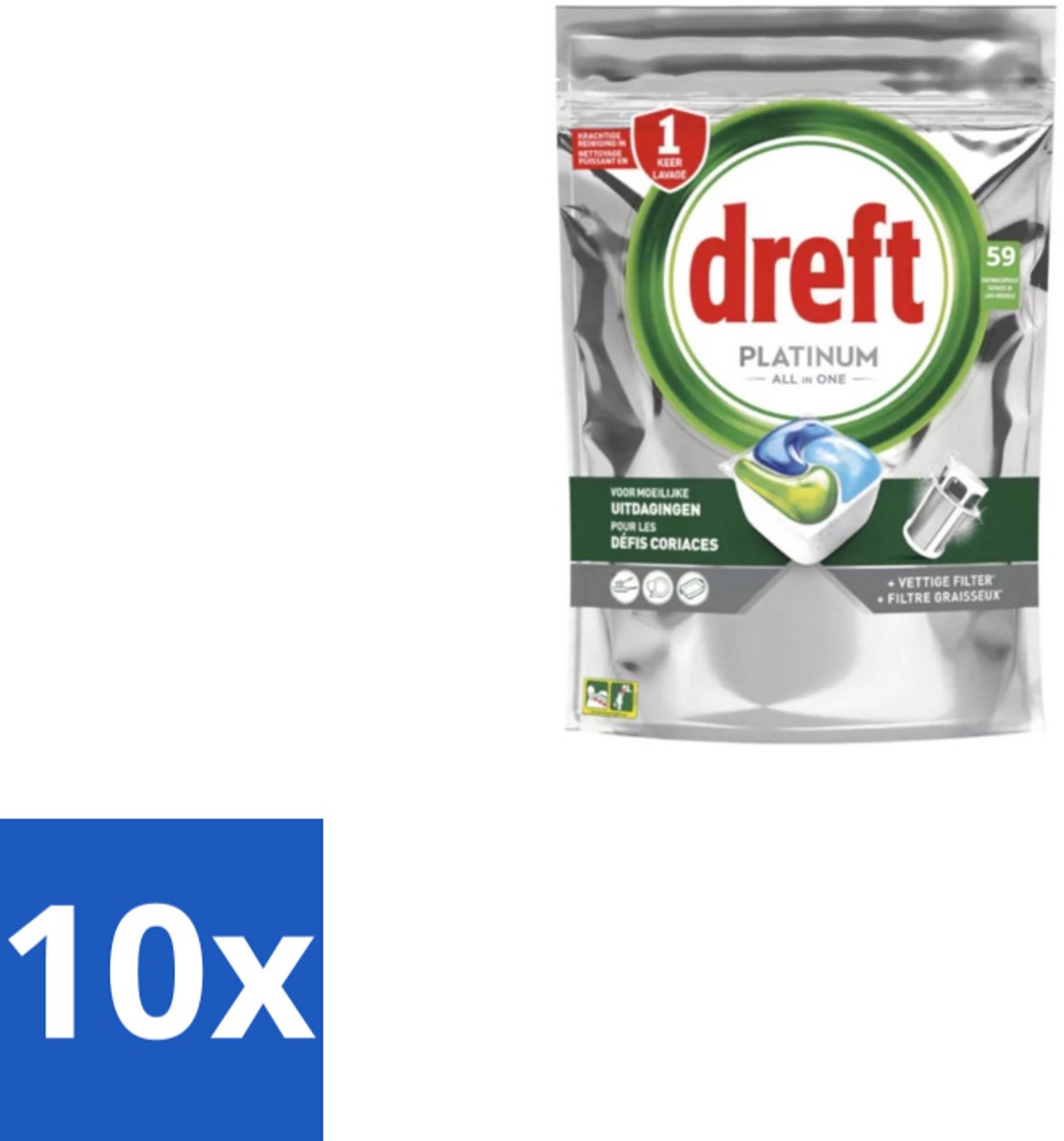 Dreft – Vaatwastabletten – Platinum All-in-One Original – 59 Tabletten - Bulkverpakking - 10 stuks