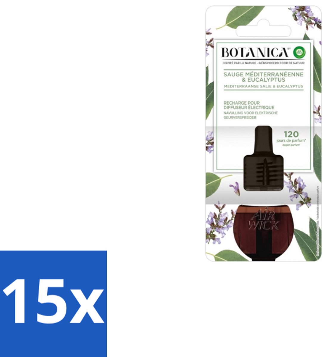 Air Wick – Navulling – Botanica Mediterrane Salie & Eucalyptus – 19 ml - Bulkverpakking - 15 stuks