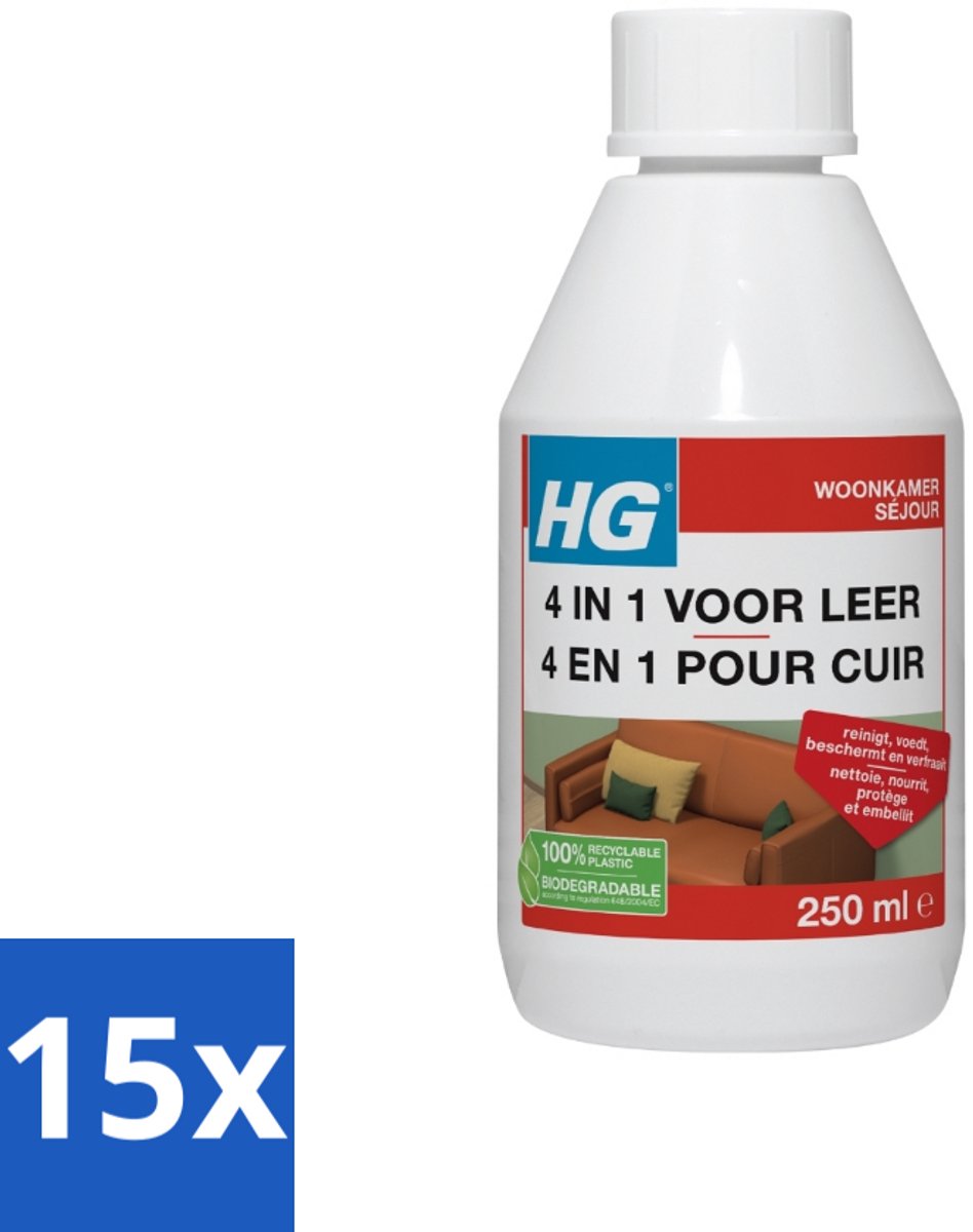 15 x HG 4-in-1 Voor Leer 250 ml - Leer Reinigen - Leer Voeden - Leer Beschermen - Leer Verfraaien - Leer Verkleuren