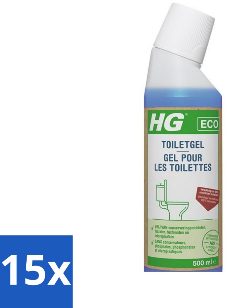 15 x HG ECO - Toiletgel - Verwijdert Vuil & Kalkaanslag - 100% Recyclebare Materialen - 500 ml - Toiletgel - Vuil Verwijderen - Kalkaanslag - Milieuvriendelijk - Duurzaam