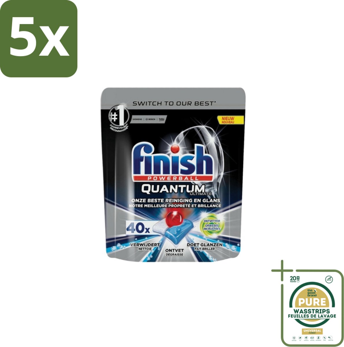 5 x Finish – Vaatwastabletten – Quantum Ultimate Ontvetter – 40 Capsules - Grootverpakking - Vaatwas - Vaatwas Tablet - Ontvetter - Vaatwas Machine - Vaat Reinigen