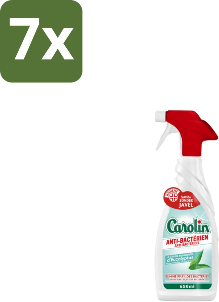 7 x Carolin – Allesreiniger Spray – Anti Bacteriën Eucalyptus – 650 ml - Allesreiniger Spray - Anti Bacteriën - Eucalyptus - Hygiëne - Bacteriën Verwijderen