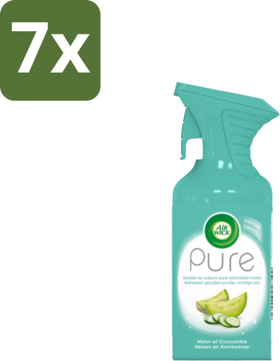 7 x Air Wick – Luchtverfrisser Spray – Pure Meloen & Komkommer – 250 ml - Luchtverfrisser - Meloen Geur - Komkommer Geur - Frisse Geur - Geur Spray