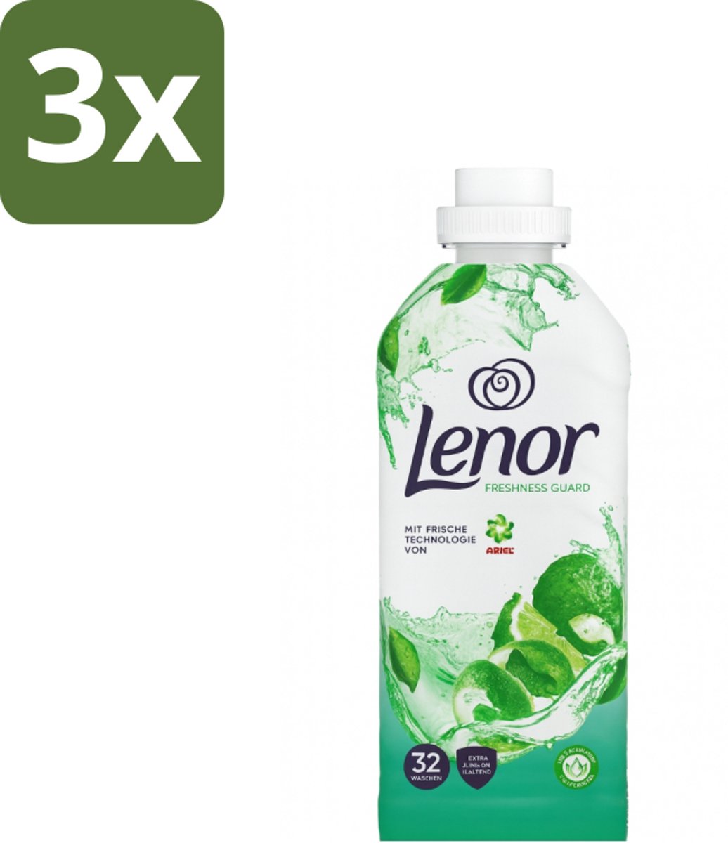 3 x Lenor – Wasverzachter – Freshness Guard – 32 Wasbeurten – 800 ml - Wasverzachter - Frisheid - Geur - Geurprofiel - Geurtjes