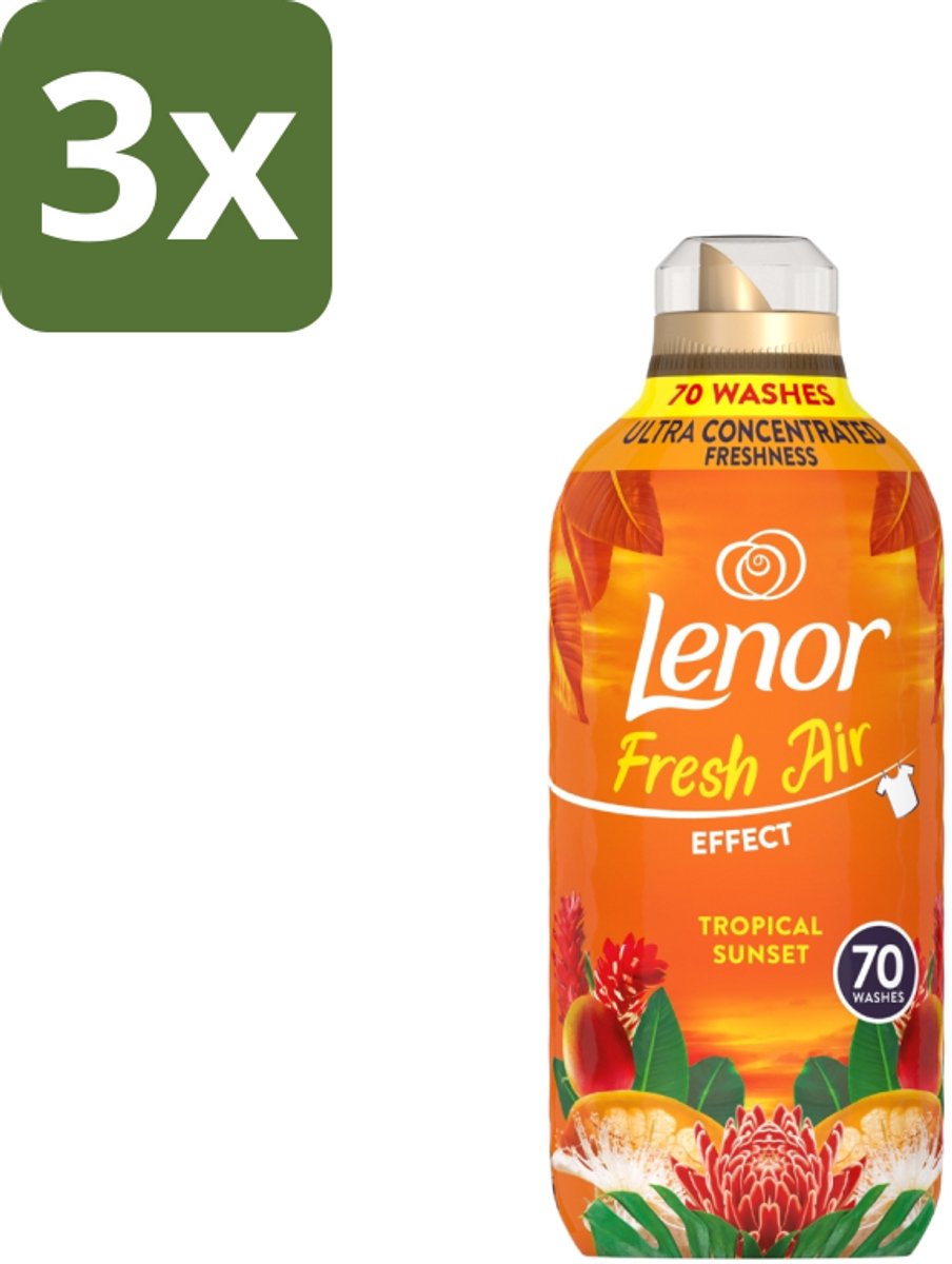 3 x Lenor – Wasverzachter – Tropical Sunset – 70 Wasbeurten – 980 ml - Wasverzachter - Frisse Geur - Zomerse Geur - Tropische Geur - SolarDry
