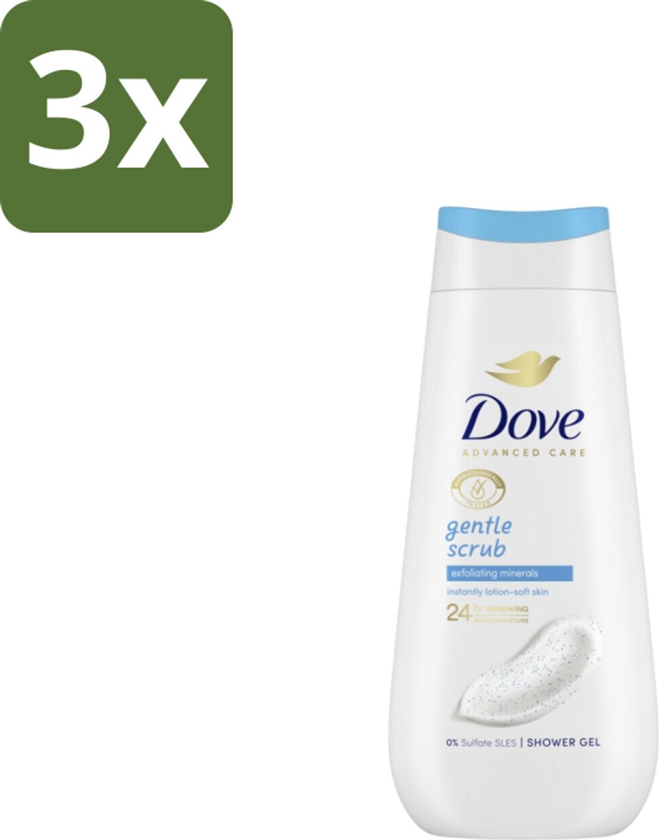 3 x Dove – Douchegel – Advanced Care Gentle Scrub – 225 ml - Douchegel - Exfoliatie - Huidverzorging - Zachte Douchegel - Schuim