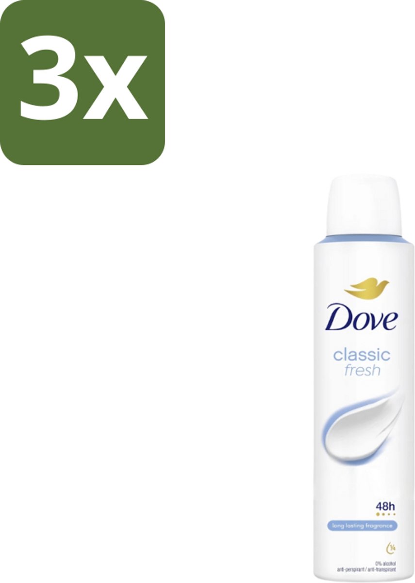 3 x Dove – Deodorant Spray – Classic Fresh – 200 ml - Anti-transpirant Spray - Oksel Verzorging - Transpiratiegeur - Frisse Geur - Klassieke Geur