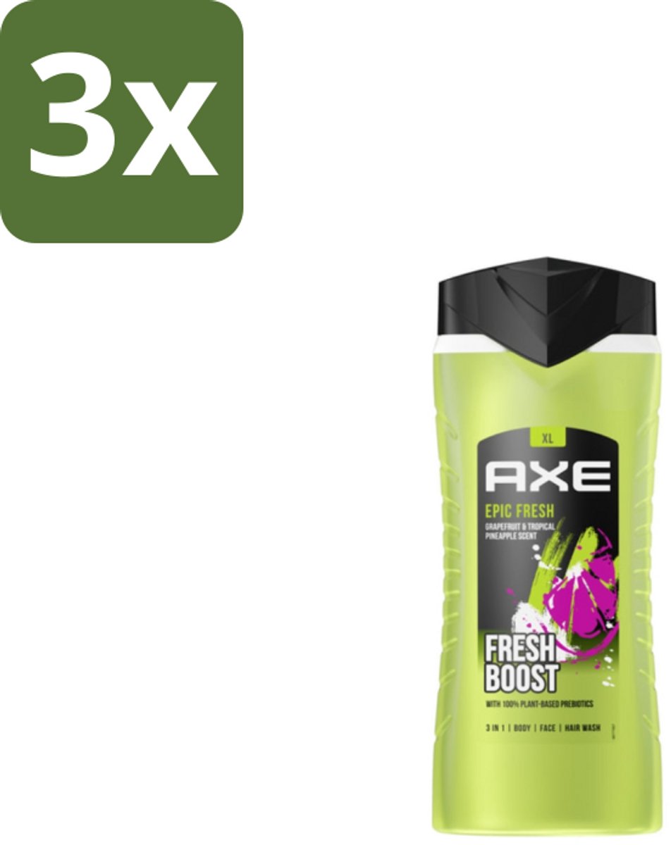 3 x AXE – Douchegel – Epic Fresh Fresh Boost 3-in-1 – 400 ml - Douchegel - Frisheid - Lichaam - Gezicht - Haar