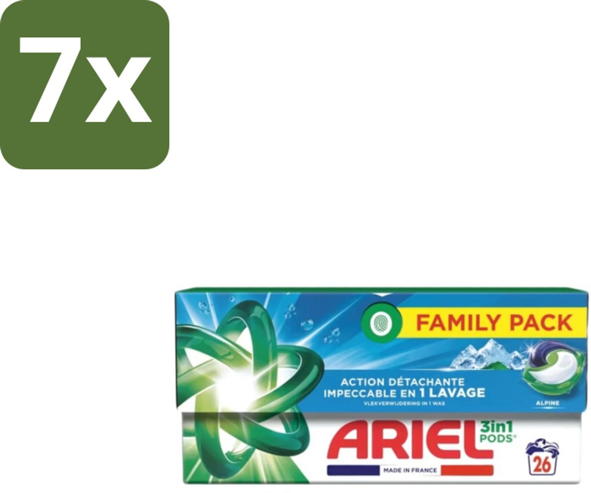 7 x Ariel – Pods 3in1 – Alpine – 26 wasbeurten - Ariel 3in1 Pods Alpine - Wasmiddel 26 Wasbeurten - Kleurbehoud Wasmiddel - Frisse Geur Wasmiddel - Compacte Pods