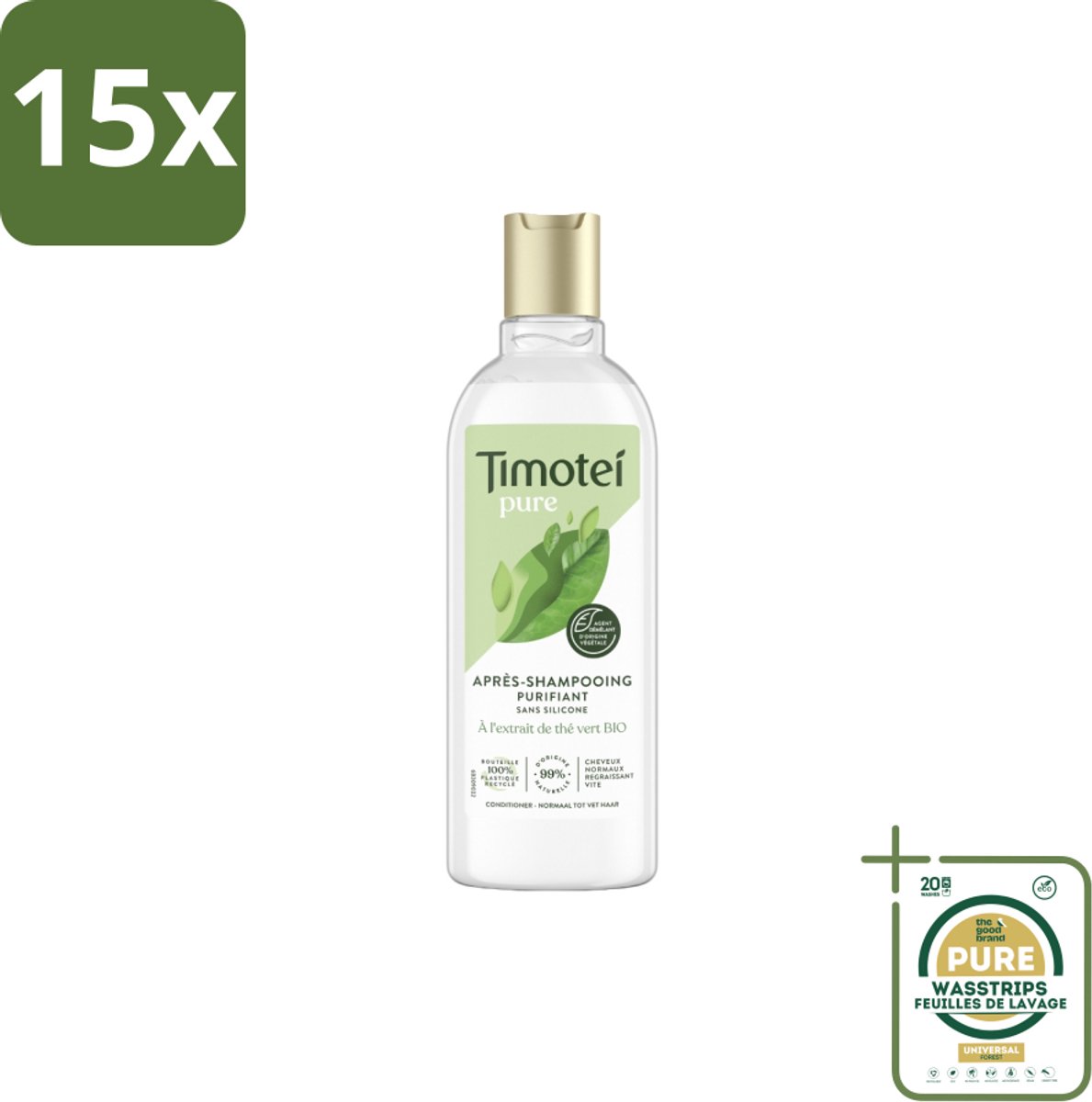 15 x Timotei Conditioner - pure groene thee - 300 ml - Grootverpakking - Groene Thee Conditioner - Zachte Haar - Fris Haar - Natuurlijke Haar Verzorging - Lichte Haar