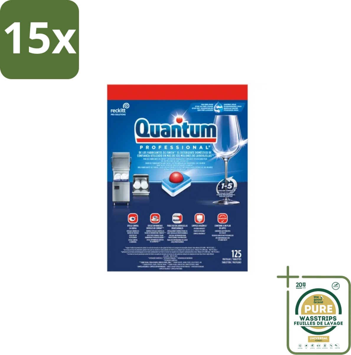 15 x Finish – Vaatwastabletten – Quantum Pro All-in-One – 125 Capsules - Grootverpakking - Vaatwastabletten - Professionele Vaatwasser - Korte Wascycli - Reinigingskracht - Hygiëne