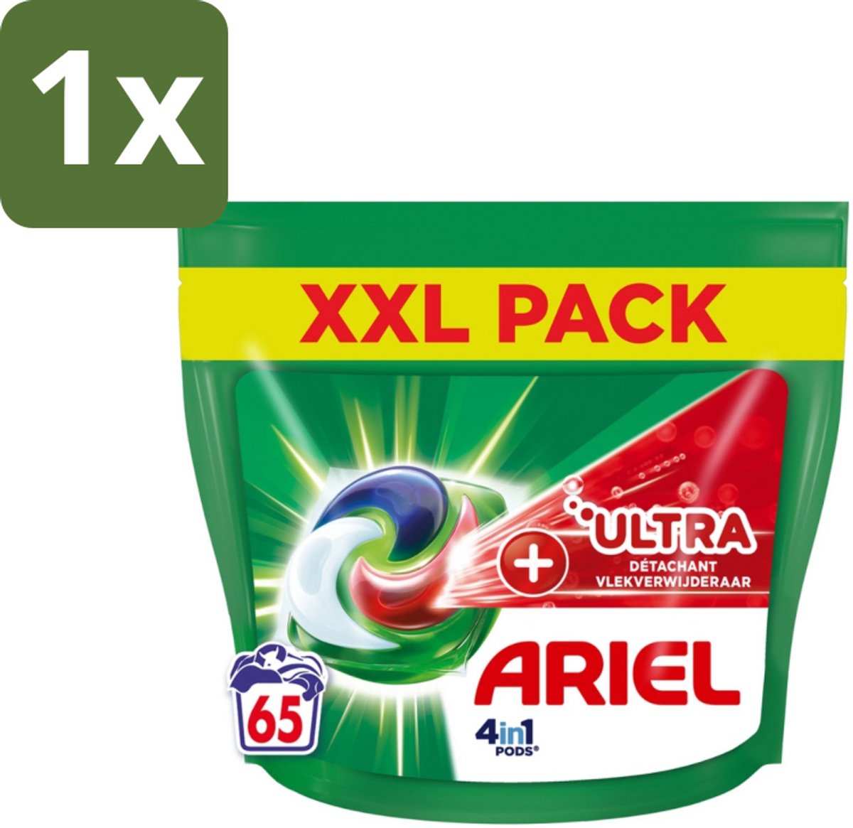 1 x Ariel – 4in1 Pods – Ultra Vlekverwijderaar – 65 wasbeurten - Vlekverwijderaar Wasmiddel - Krachtige Waspods - Ariel 4in1 Pods - Ultra Vlekverwijdering - Ingedroogde Vlekken