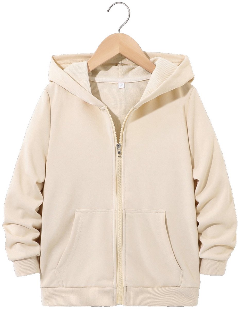 Currero Vest Jongens Met Rits Sweater Jongen Cardigan Gebreid Sweaters Hoodie Warme Trui Lange Mouw 9-10 Jaar Beige