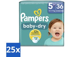 Pampers – Luiers – Baby-Dry Maat 5+ (12-17 kg) – 36 Luiers - Bulkverpakking - 25 stuks