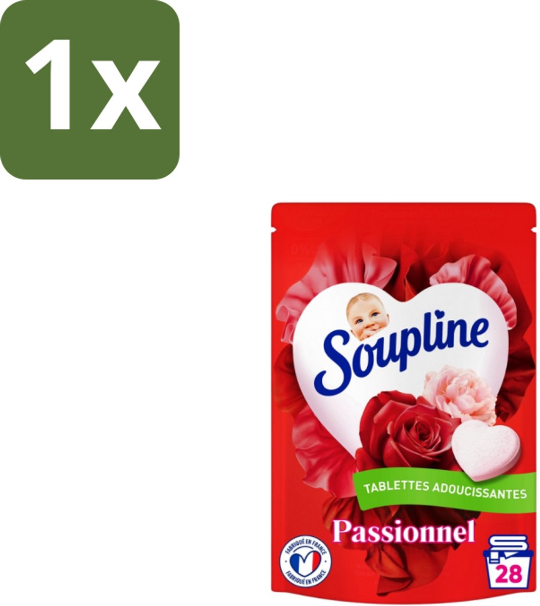 1 x Soupline – Wasverzachtertabletten – Harten Straling van Passiebloemboeket - 28 tabletten - Wasverzachter Tablet - Wasverzachter In Tabletvorm - Rozengeur Wasverzachter - Verzachte Wasverzachter - Wasverzachter Voor Kleding