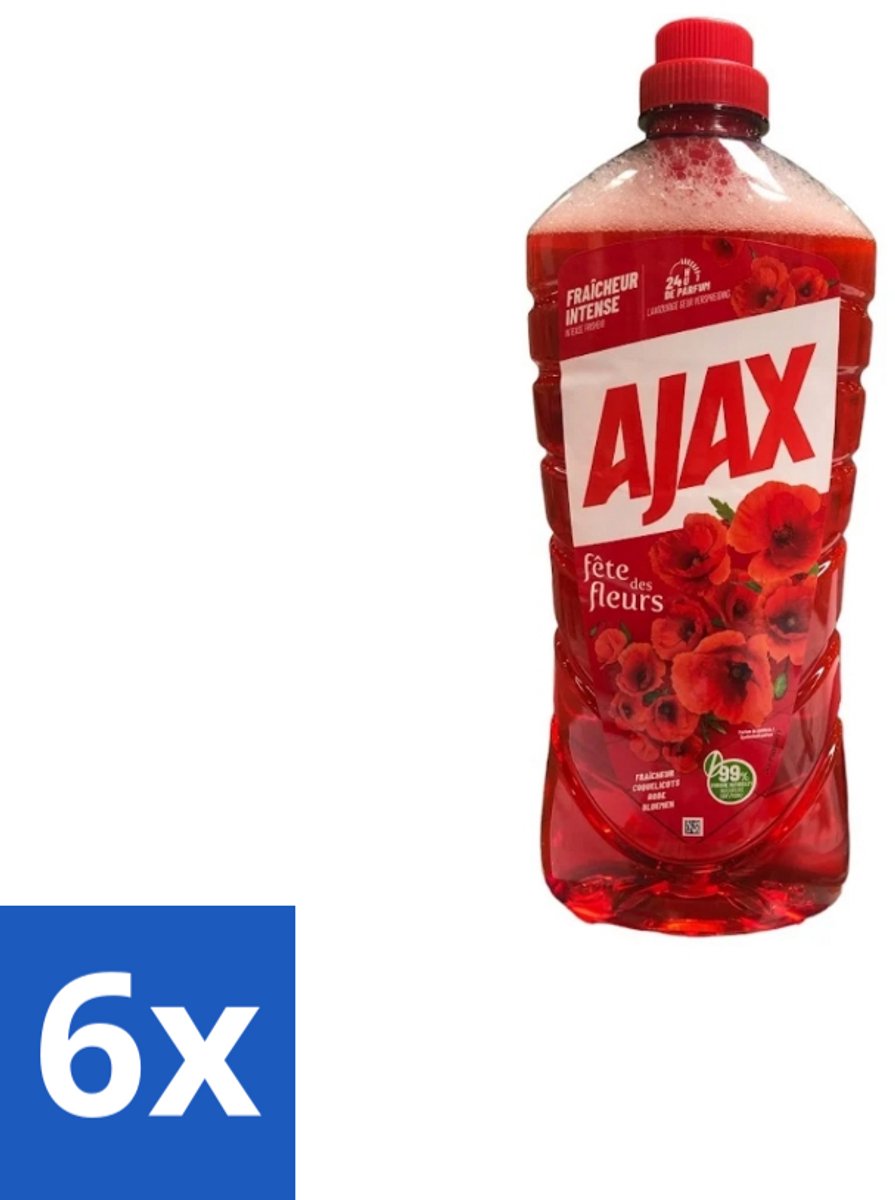Ajax – Allesreiniger – Rode Bloemen – 1,25 L - Voordeelverpakking - 6 stuks