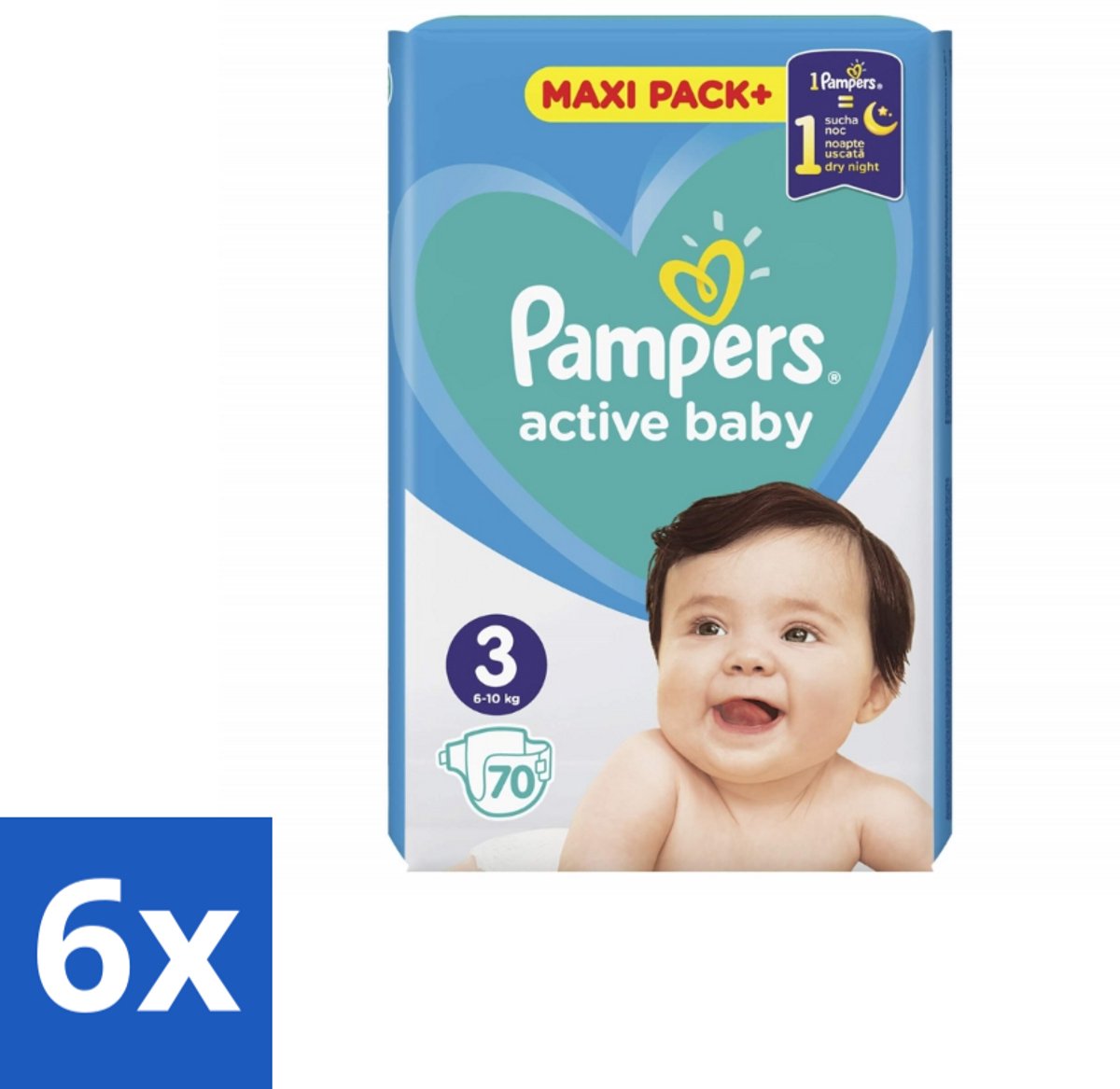 Pampers – Luiers – Active Baby Maat 3 – 70 Luiers - Voordeelverpakking - 6 stuks