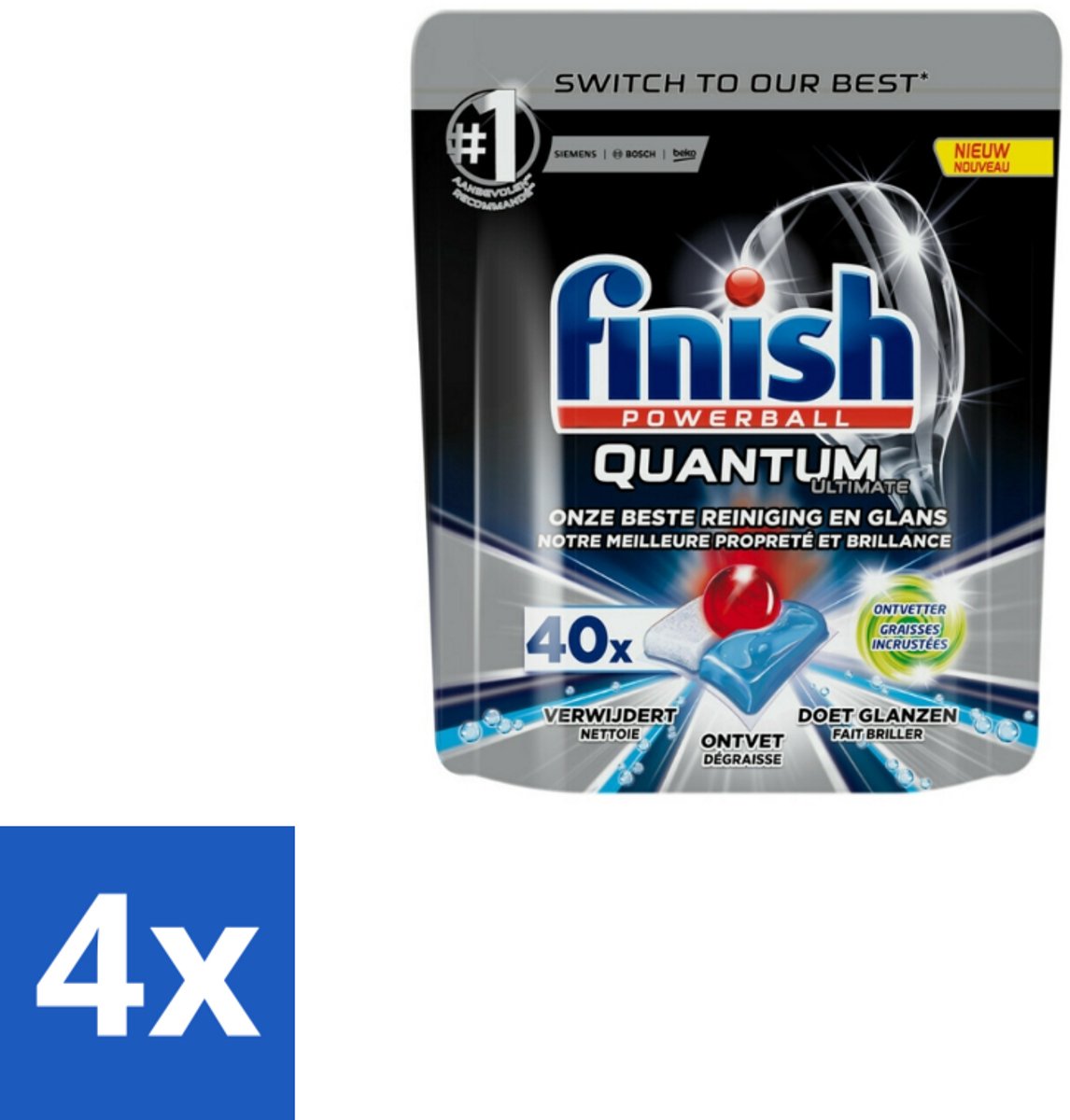 Finish – Vaatwastabletten – Quantum Ultimate Ontvetter – 40 Capsules - Voordeelverpakking - 4 stuks