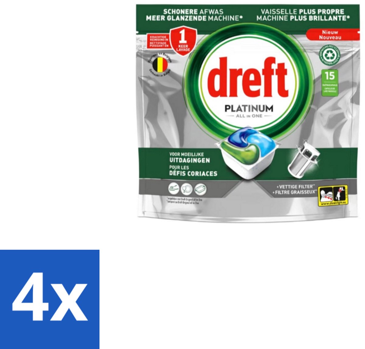 Dreft – Vaatwascapsules – Platinum All-in-One – 15 Capsules - Voordeelverpakking - 4 stuks