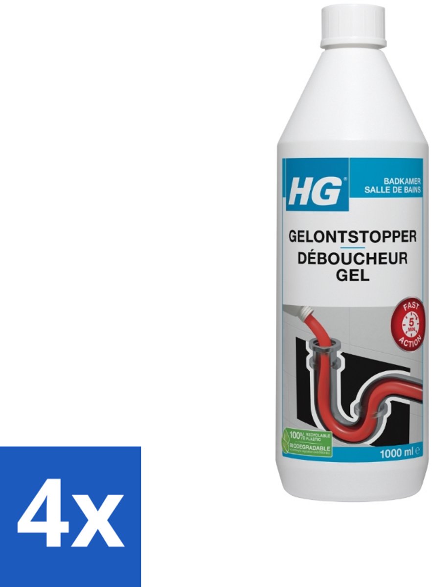 4 x HG Ontstopper Gel 1 liter - Ontstopper - Badkamers - Verstopping - Leidingen - HG