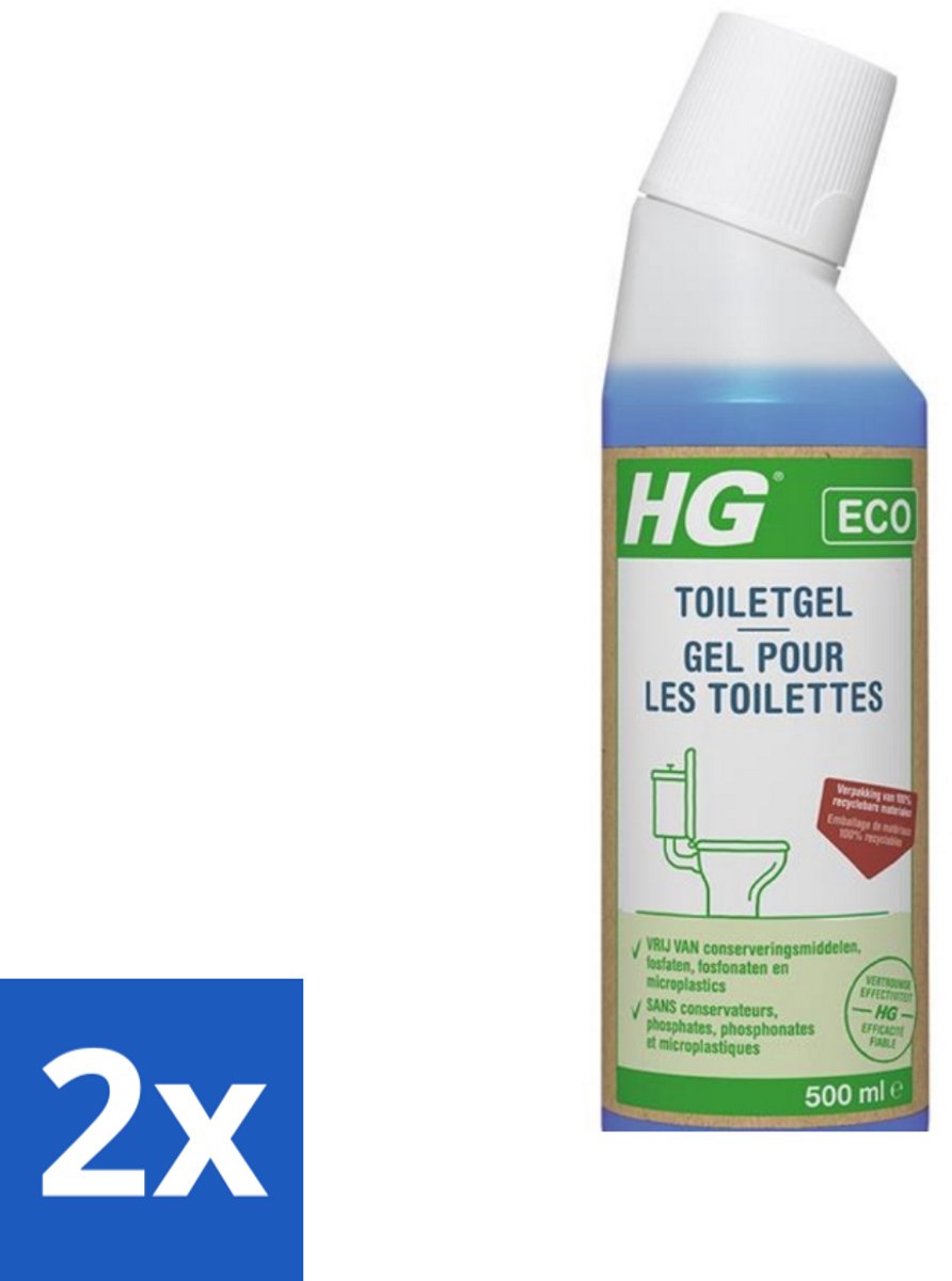 2 x HG ECO - Toiletgel - Verwijdert Vuil & Kalkaanslag - 100% Recyclebare Materialen - 500 ml - Toilet Schoonmaak - Toiletgel - HG - Ecologisch Schoonmaakmiddel - Kalkverwijderaar