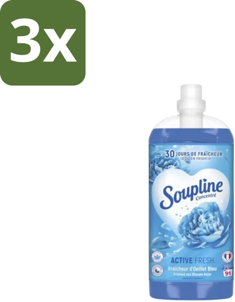 Soupline – Wasverzachter – Active Fresh Frisheid van Blauwe Anjer – 2 L - Bulkverpakking - 3 stuks