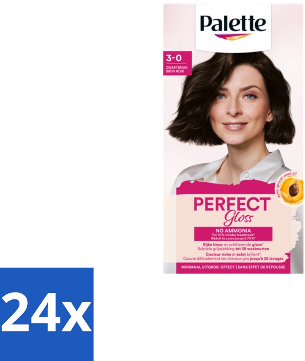 24 x Poly Palette – Haarverf – 3-0 Zwartbruin – 115 ml - Haarkleuring - Gloss - Zwart Bruin - Ammoniakvrij - Haarverf