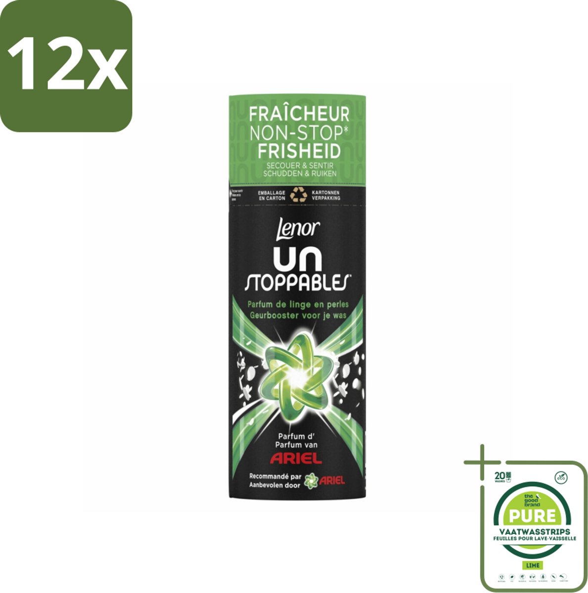 Lenor Unstoppables – Geurbooster – Ariel – 13 Wasbeurten – 165 g - Voordeelverpakking - 12 stuks - Geurbooster was - Frisse geur was