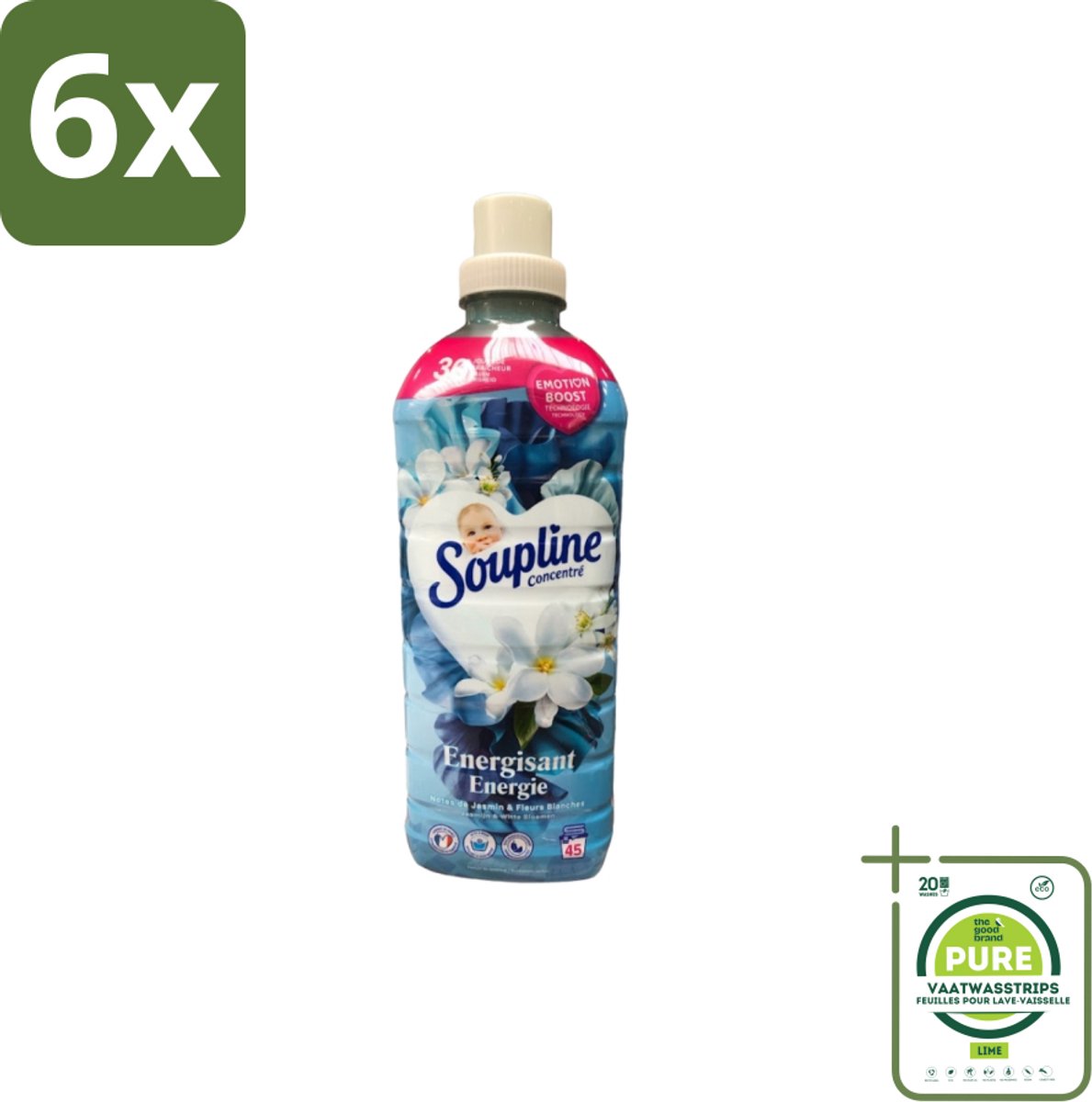 Soupline – Wasverzachter – Energie Jasmijn & Witte Bloemen – 950 ml - Voordeelverpakking - 6 stuks - Wasverzachter - Jasmijn