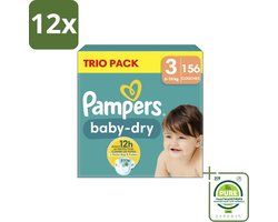Pampers – Luiers – Baby-Dry Trio Pack Maat 3 (6-10 kg) – 156 Luiers - Voordeelverpakking - 12 stuks - Baby luiers - Droge luiers